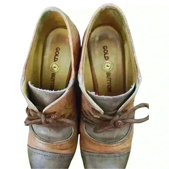 Gold Button Brown Leather Victorian Heels  Pumps - Picture 6 of 14